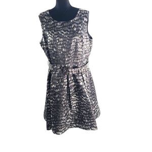 Nine West Black Silver Metallic Belted Sheath Evening Cocktail Dress Size 16